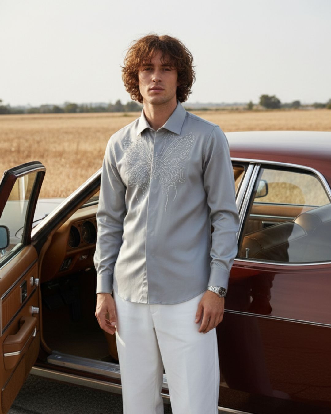 Pehanoge Papilion Embroidered Giza Cotton Shirt | Signature Embroidery Collection - Image 2