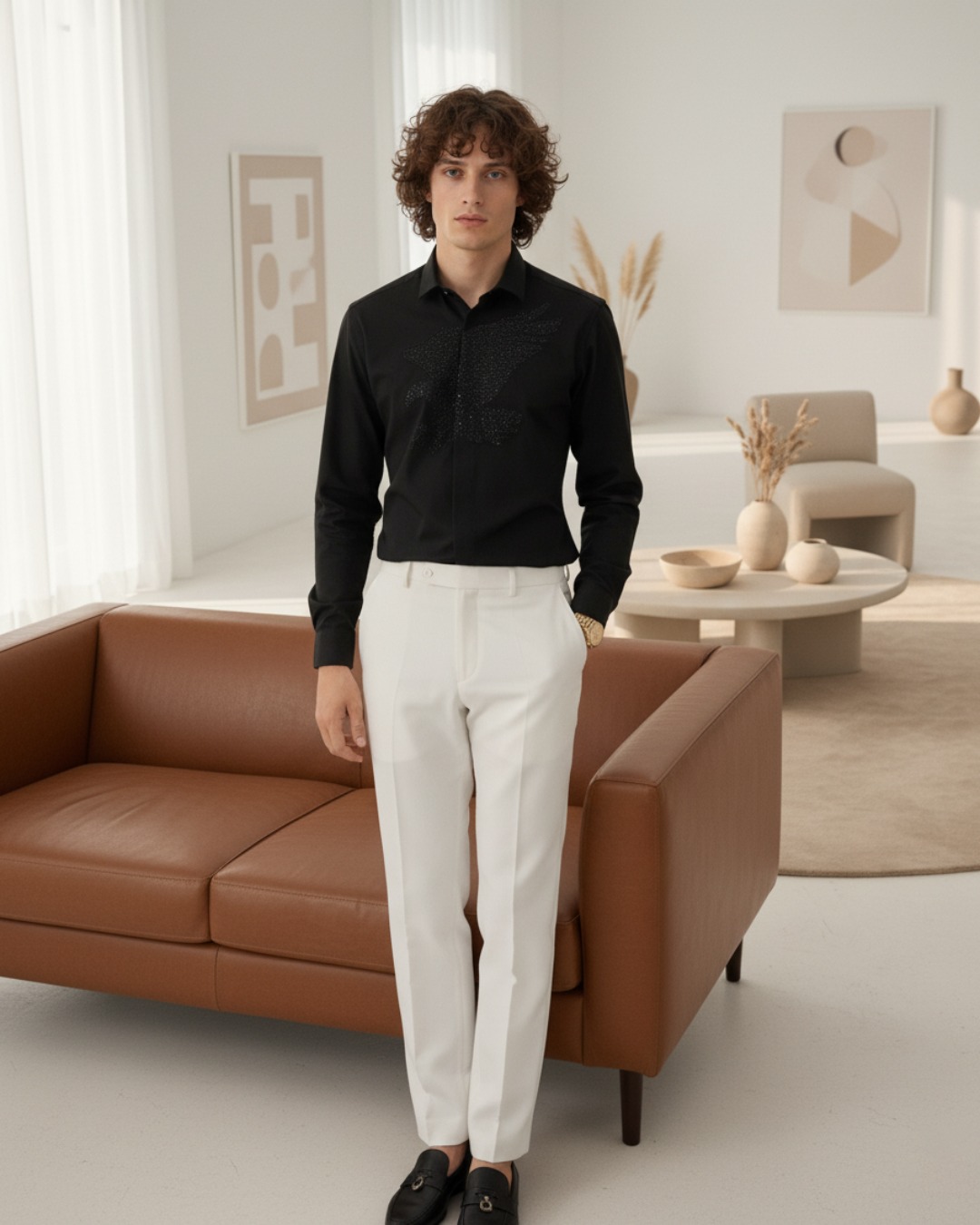 Pehanoge Aquila Embroidered Giza Cotton Shirt | Signature Embroidered Collection