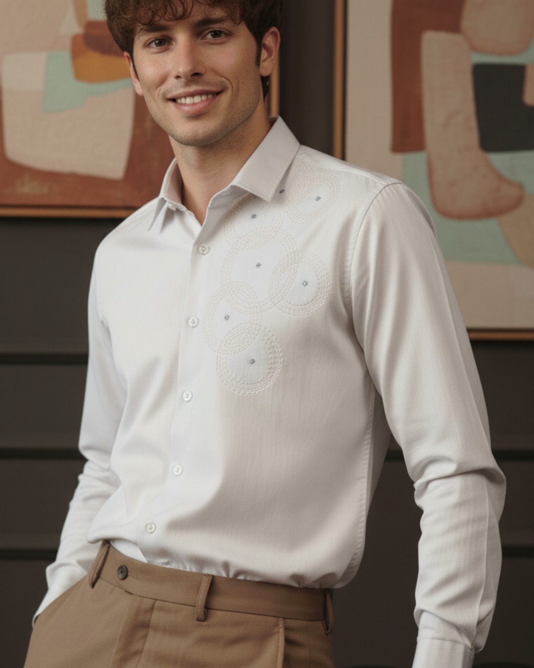 Pehanoge Cirque Shirt | Giza Cotton | Geometric Embroidery | Modern Luxe Edition