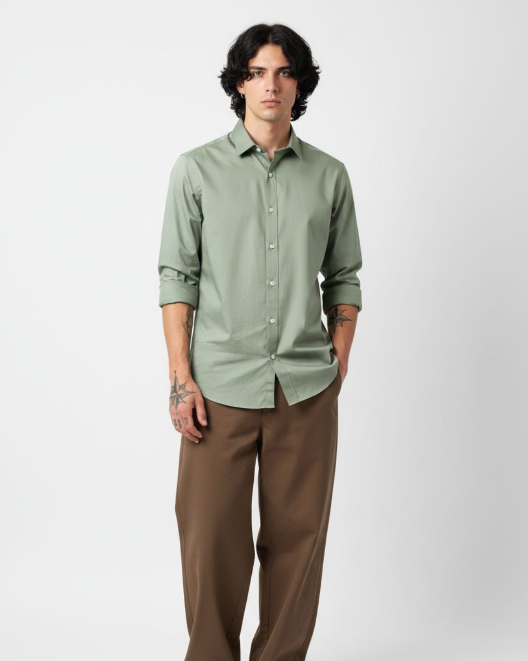 Epoch Olive Giza Cotton Shirt | Signature Monochrome Collection | Pehanoge