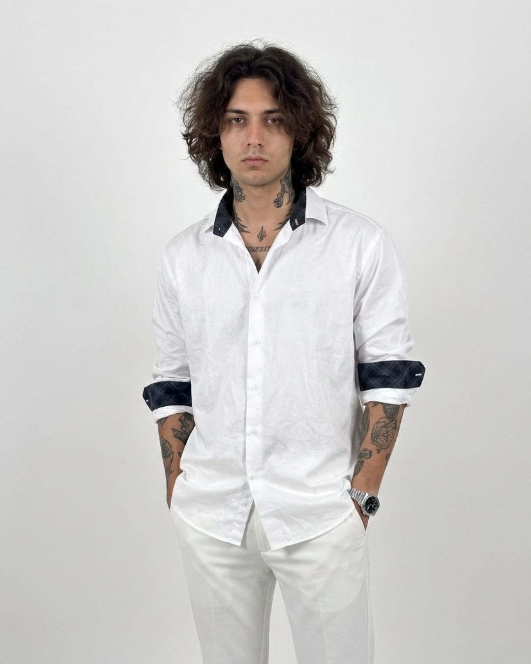 Ivory Noir Shirt | Super Prime Cotton Contrast-Detail Shirt | White Signature Collection | Pehanoge