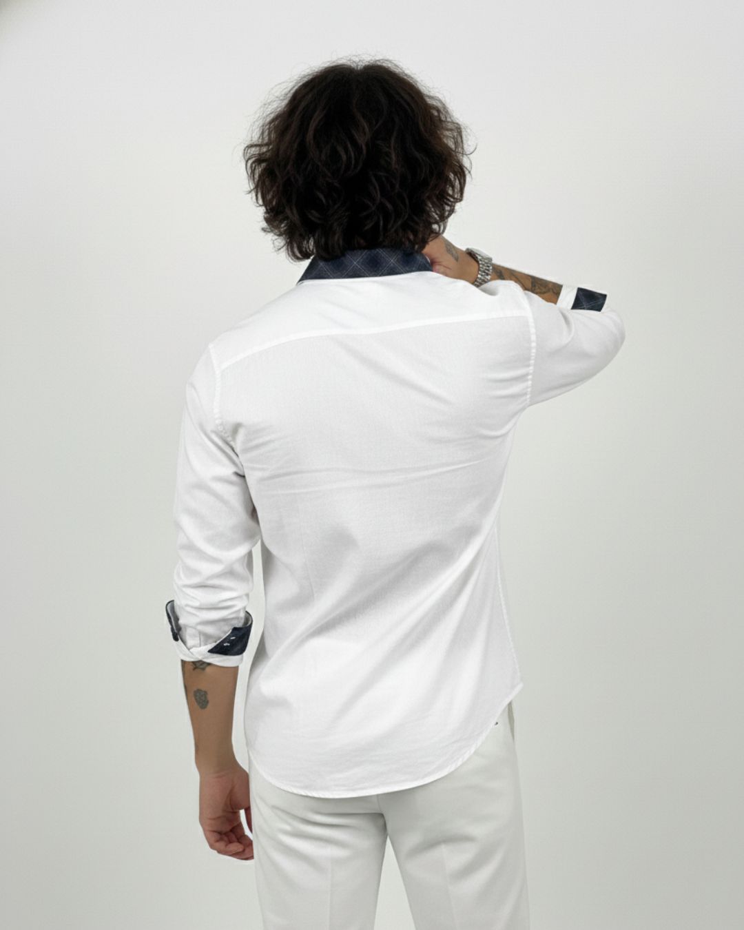 Ivory Noir Shirt | Super Prime Cotton Contrast-Detail Shirt | White Signature Collection | Pehanoge - Image 4