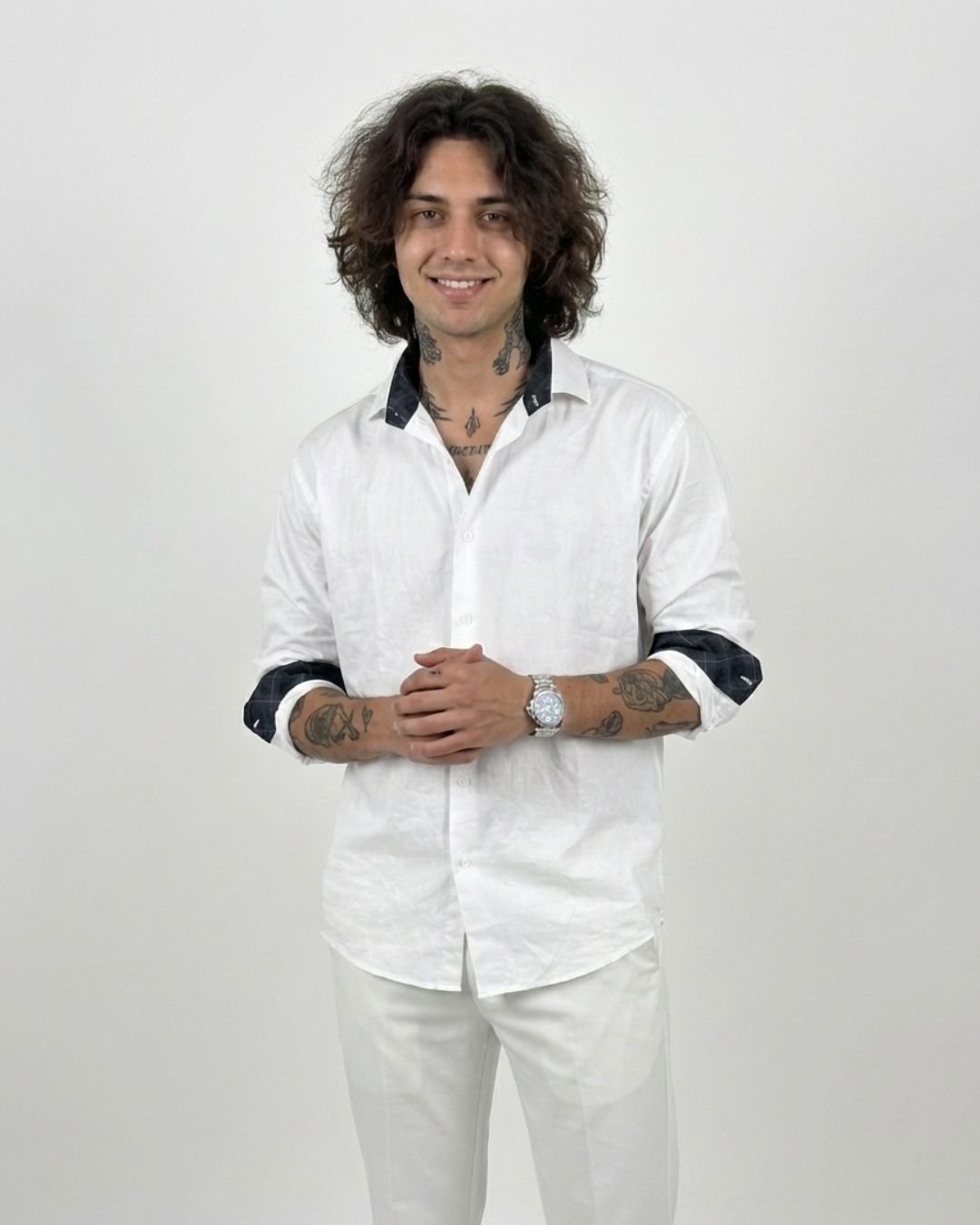 Ivory Noir Shirt | Super Prime Cotton Contrast-Detail Shirt | White Signature Collection | Pehanoge - Image 3