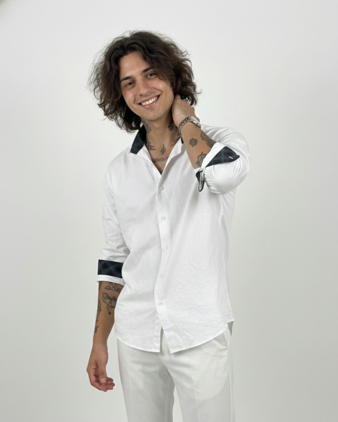 Ivory Noir Shirt | Super Prime Cotton Contrast-Detail Shirt | White Signature Collection | Pehanoge - Image 2