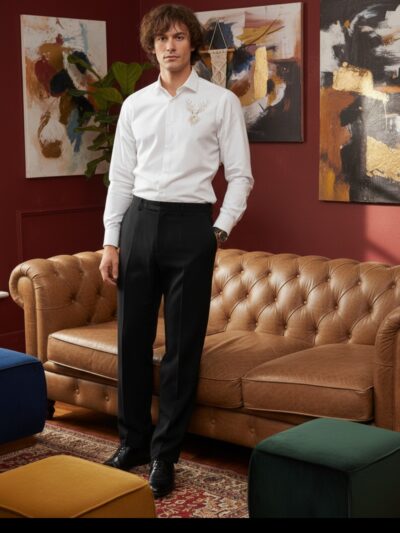 Regal Stag Embroidered Giza Cotton Shirt | Signature Embroidery Collection | Pehanoge