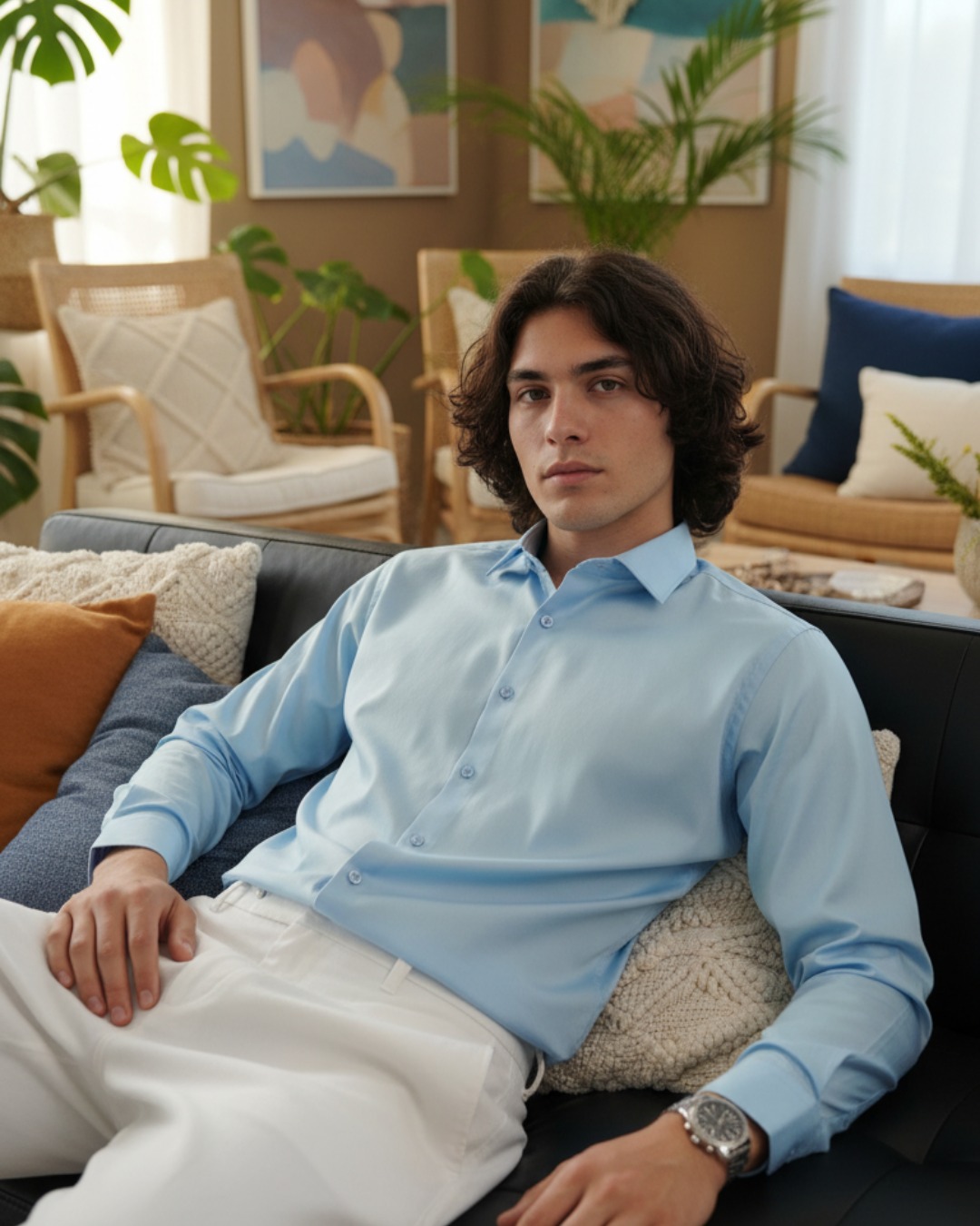 Pehanoge Sky Mist Giza Cotton Shirt | Signature Monochrome Collection