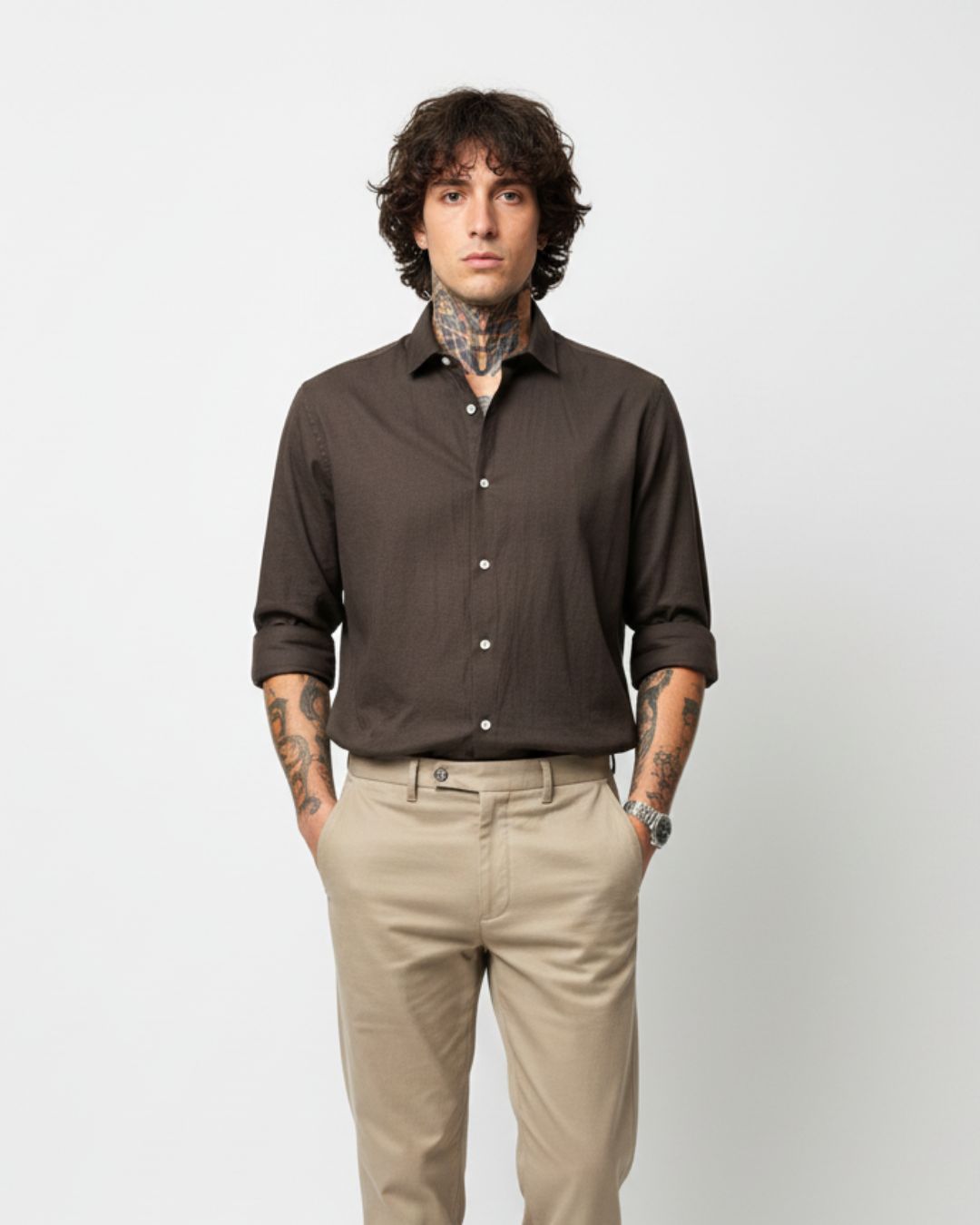 Walnut Haze Cotton Blend Shirt | Collector’s Edition Solid Shirt | Pehanoge