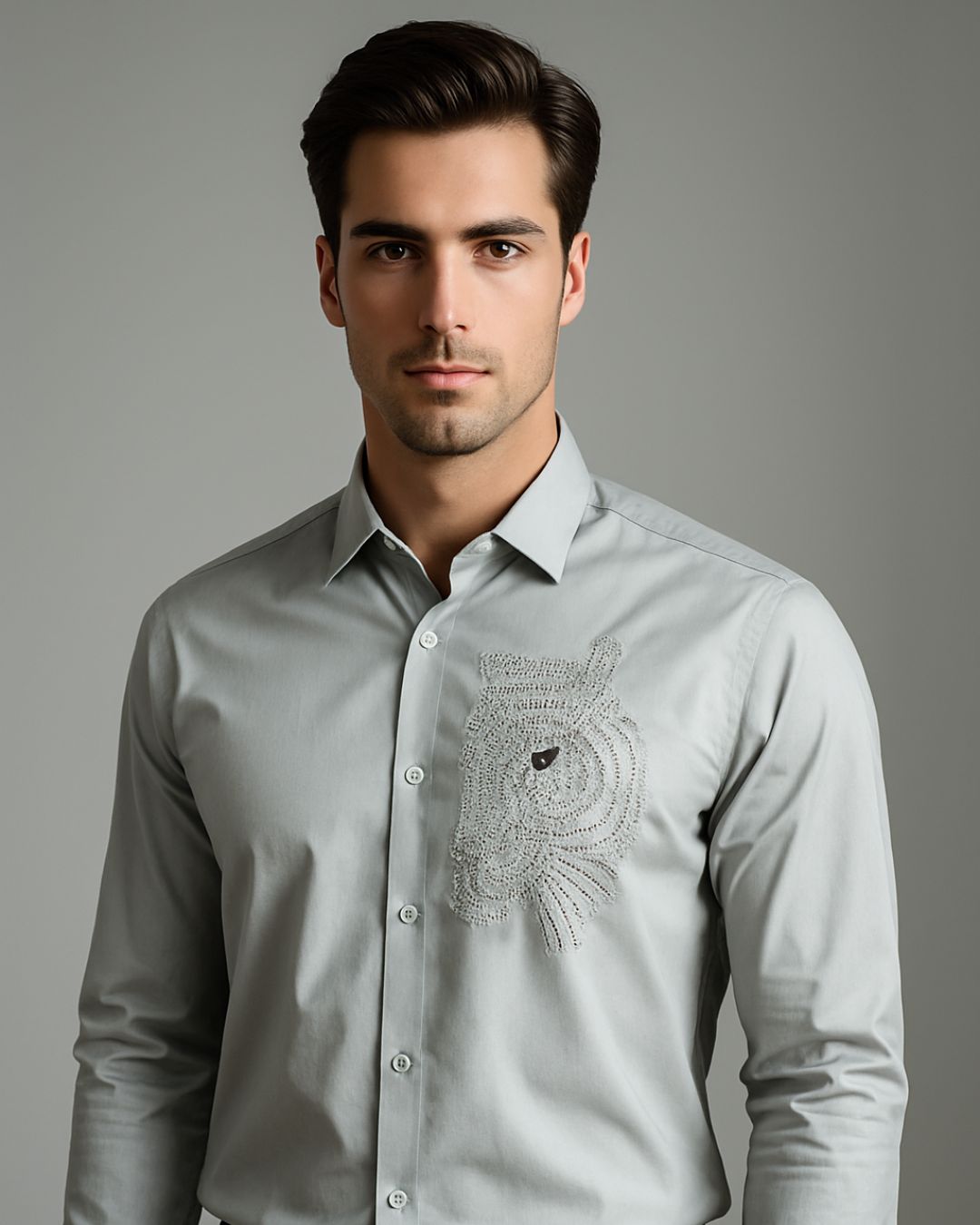 Pehanoge Tigris Indica Embroidered Giza Cotton Shirt | Signature Embroidery Collection