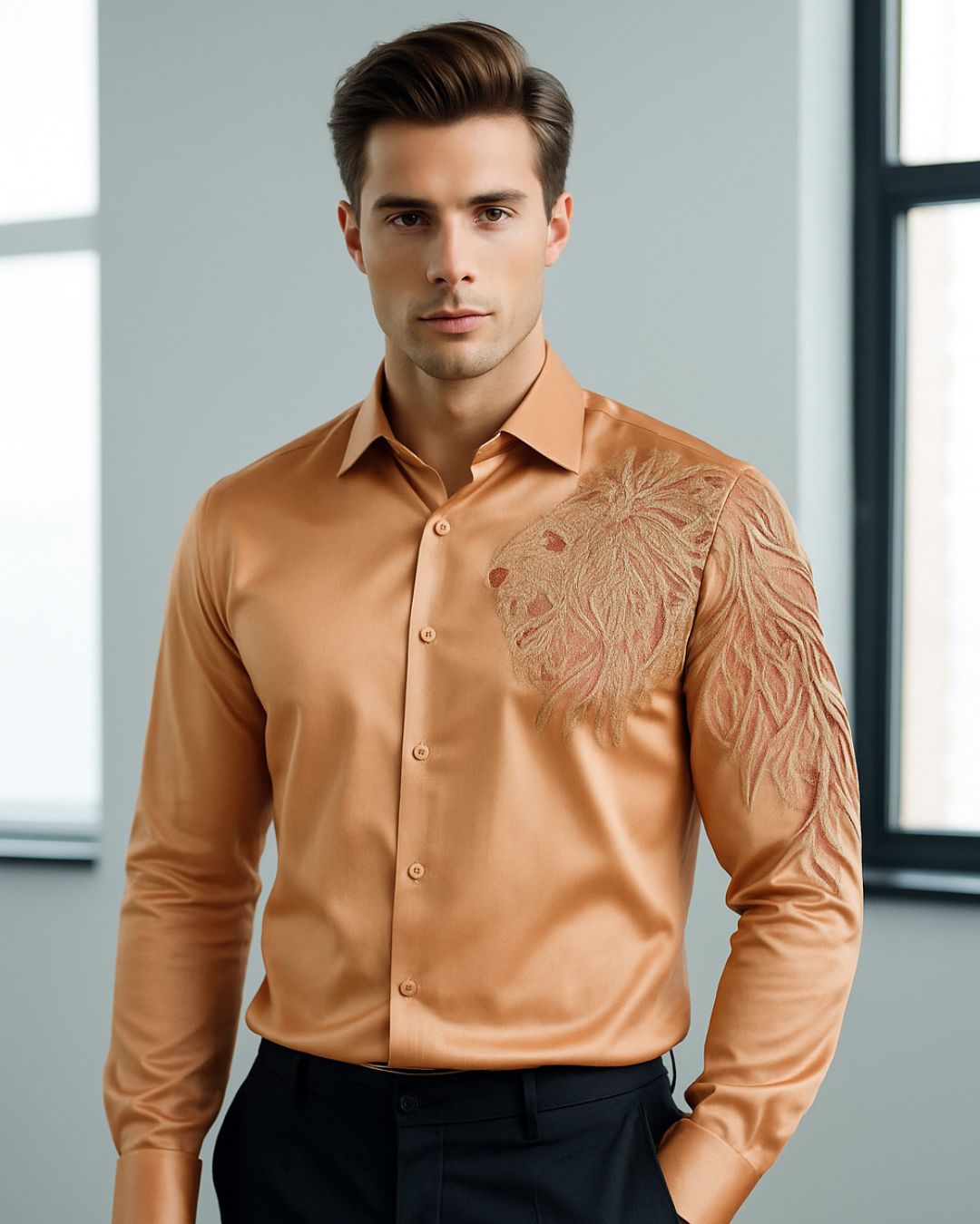 Pehanoge Regal Mane Giza Cotton Shirt | Signature Embroidery Collection